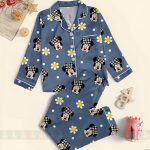 Minnie Daisy Flower Polka Dot Unisex Satin Pajamas, Pajamas, Long Sleeve And Short Styles