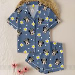 Minnie Daisy Flower Polka Dot Unisex Satin Pajamas, Pajamas, Long Sleeve And Short Styles - Image 2