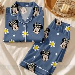 Minnie Daisy Flower Polka Dot Unisex Satin Pajamas, Pajamas, Long Sleeve And Short Styles - Image 3