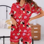 Minnie Heart Bow Unisex Satin Pajamas Set, DN Valentines Pajamas, Long Sleeve And Short Styles - Image 7
