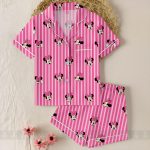 Minnie Mouse Pink Stripe Satin Pajama Set, Kids Youth Sleepwear (ShortLong)