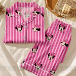 Minnie Mouse Pink Stripe Satin Pajama Set, Kids Youth Sleepwear (ShortLong) - Image 2