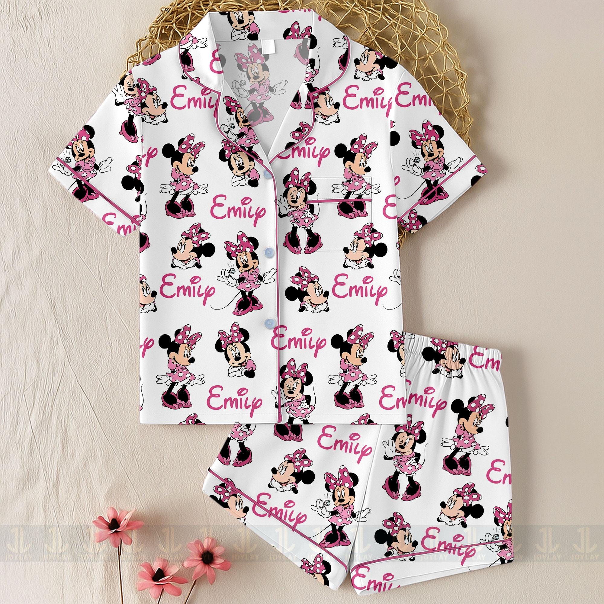 Minnie Mouse Satin Pajamas for Kids, Personalized Disney Sleepwear, Custom Name Pajama Gift Minnie Mouse Satin Pajamas for Kids, Personalized DN Sleepwear, Custom Name Pajama Gift - Image 1