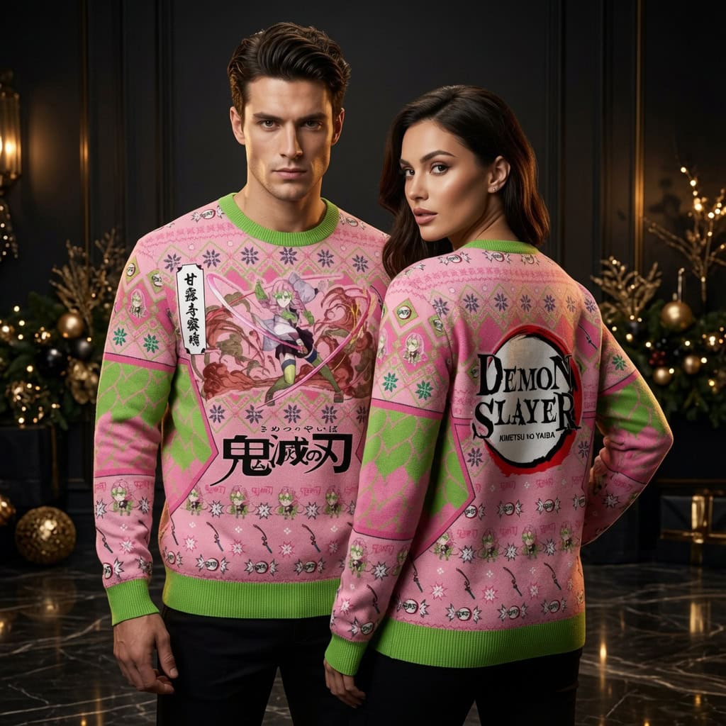 Mitsuri Kanroji Demon Slayer Ugly Christmas Sweater – Kimetsu No Yaiba Love Hashira Anime Holiday Sweater Mitsuri Kanroji Demon Slayer Ugly Christmas Sweater - Kimetsu No Yaiba Love Hashira Anime Holiday Sweater - Image 1