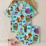 Monster University Unisex Satin Pajamas Set, Spooky Season Pajamas , Long Sleeve And Short Styles