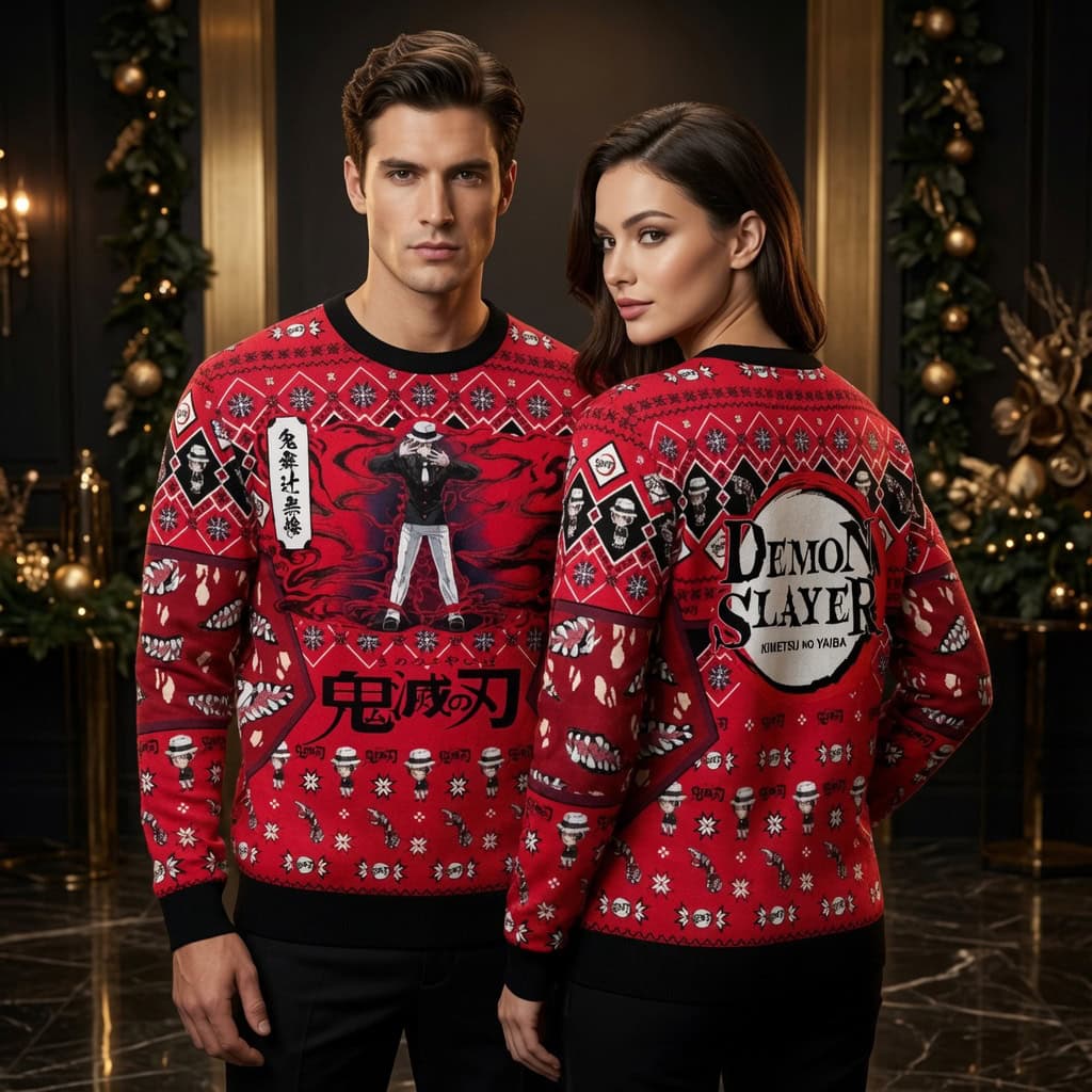 Muzan Kibutsuji Demon Slayer Ugly Christmas Sweater - Kimetsu No Yaiba Demon King Anime Holiday Sweater