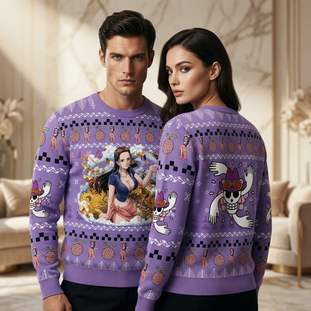 Nico Robin Purple One Piece Christmas Sweater Nico Robin Purple OP Christmas Sweater - Image 1