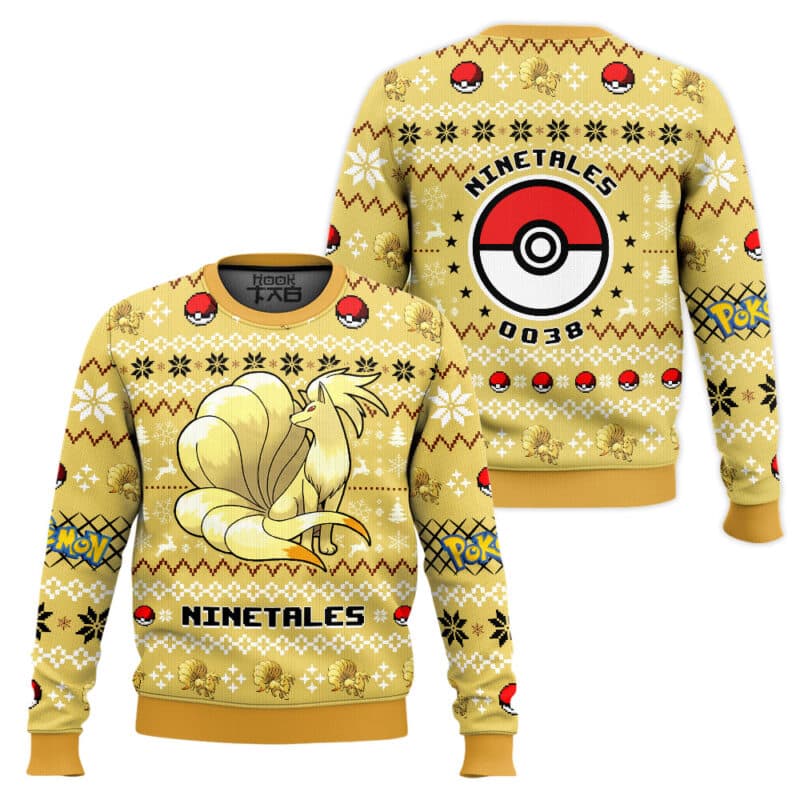 Ninetales Pokemon Ugly Christmas Sweater, Gen 1 Anime Holiday Sweatshirt Ninetales PKM Ugly Christmas Sweater, Gen 1 Anime Holiday Sweatshirt - Image 1