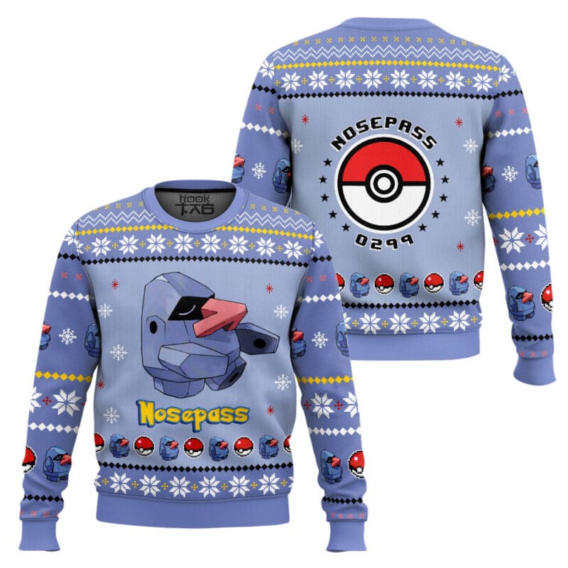 Nosepass PKM Ugly Christmas Sweater - Rock Type PKM Anime Holiday Sweater