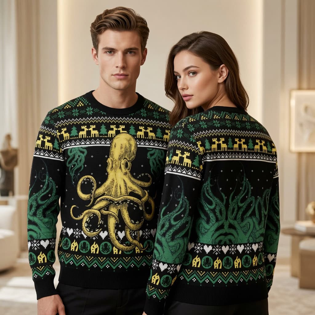 Octopus Ugly Christmas Sweater Unisex - Yellow Tentacles Animal Knit Pullover