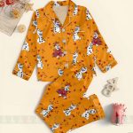 Olaf Fall Autumn Leaf Unisex Satin Pajamas Set, Spooky Season Pajamas , Long Sleeve And Short Styles - Image 2