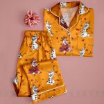 Olaf Fall Autumn Leaf Unisex Satin Pajamas Set, Spooky Season Pajamas , Long Sleeve And Short Styles - Image 3