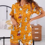 Olaf Fall Autumn Leaf Unisex Satin Pajamas Set, Spooky Season Pajamas , Long Sleeve And Short Styles - Image 6