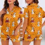 Olaf Fall Autumn Leaf Unisex Satin Pajamas Set, Spooky Season Pajamas , Long Sleeve And Short Styles - Image 7