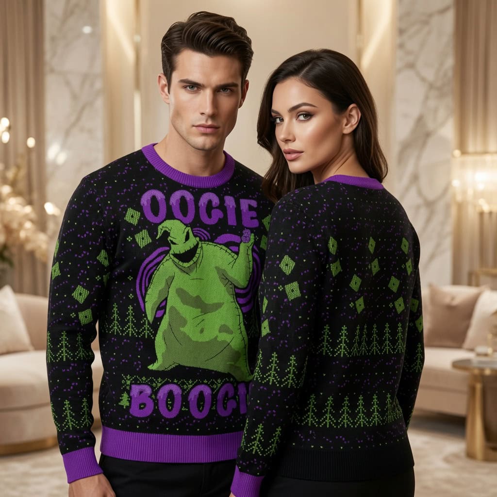 Oogie Boogie Ugly Christmas Sweater Unisex - Purple Green Nightmare Before Christmas Funny Holiday Knit Pullover