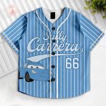 Personalized Sally Carrera Kids and Youth Baseball Jersey, DN Cars Blue Baseball Jersey, Summer Vacation - Image 4