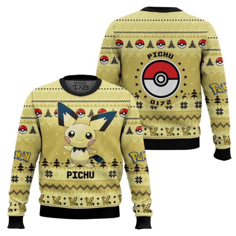 Pichu PKM Ugly Christmas Sweater Baby Electric Yellow Gen 2 All Over Print Knit Sweater