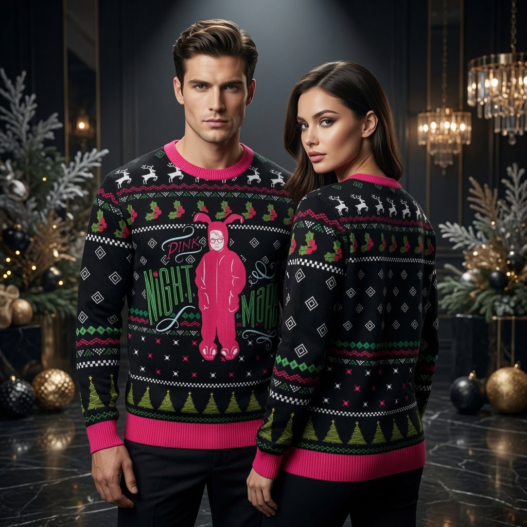 Pink Nightmare Ugly Christmas Sweater - Funny A Christmas Story Meme Holiday Sweater