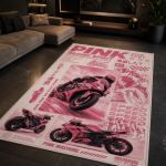 Pink Sport Bike Racing Style Premium Area Rug Non-Slip Living Room Carpet Modern Home Decor Gift