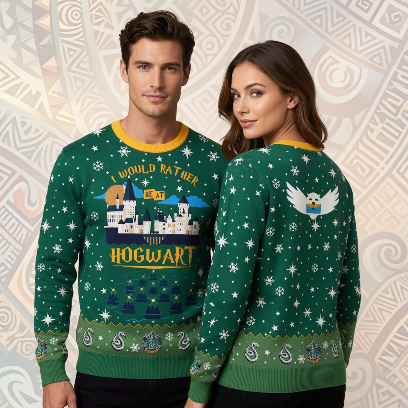 Rather Be At Hogwarts Sweater, Green Wizard House Snake Xmas Jumper