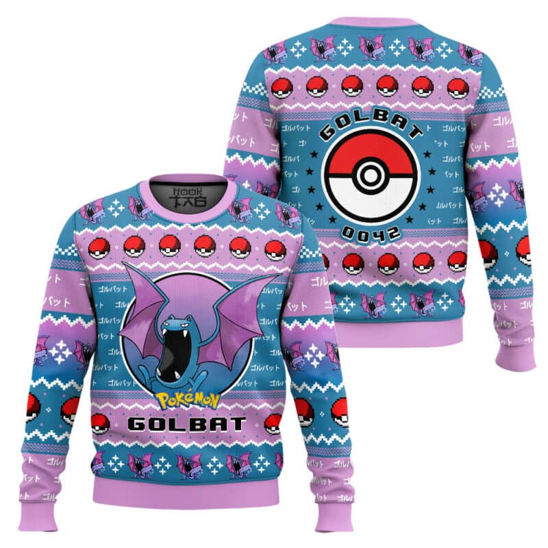 Retro Golbat Ugly Christmas Sweater, Funny pkm Gamer Winter Jumper
