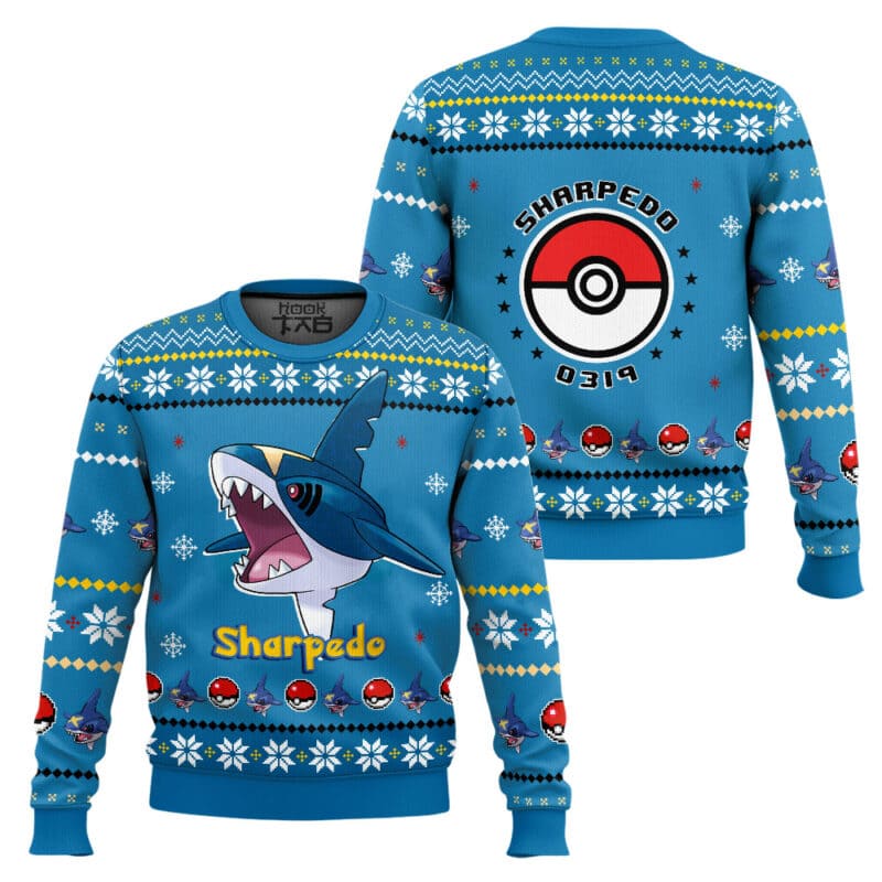 Sharpedo Ugly Christmas Sweater, pkm Gen 3 Anime Xmas Sweatshirt