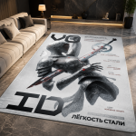 Silver Warrior Sword Rug Futuristic Gothic Design Designer Area Rug Cozy Bedroom Living Room Decor