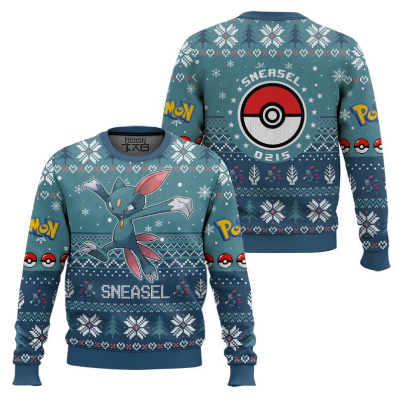 Sneasel PKM Ugly Christmas Sweater - Dark Ice Type Anime Holiday Sweater