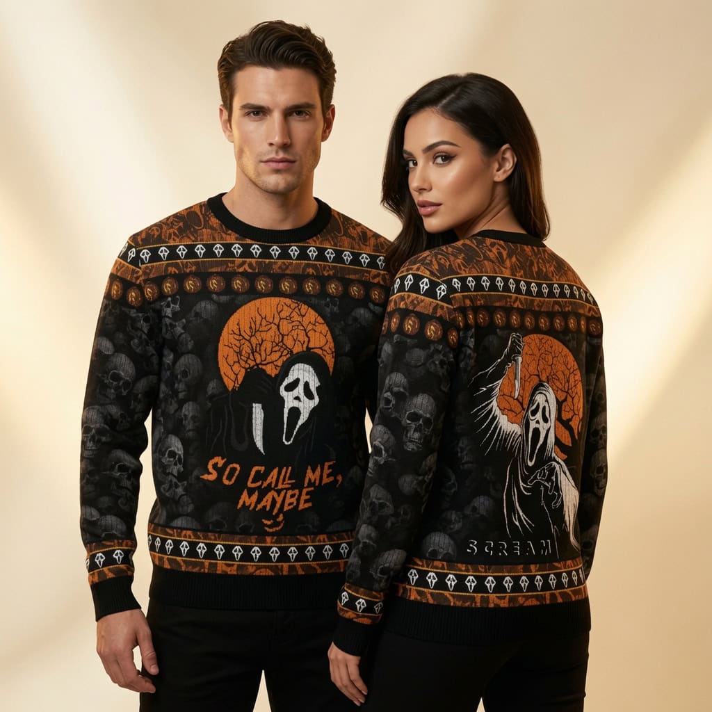 So Call Me Maybe Ghost Mask Ugly Christmas Sweater, Horror Xmas Sweatshirt So Call Me Maybe Ghost Mask Ugly Christmas Sweater, Horror Xmas Sweatshirt - Image 1