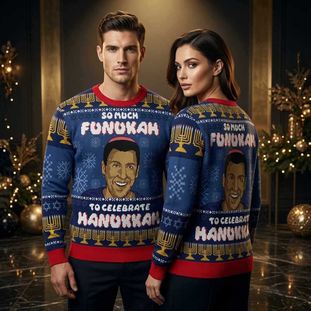 So Much Funukah To Celebrate Hanukkah Ugly Christmas Sweater - Adam Sandler Meme Sweater