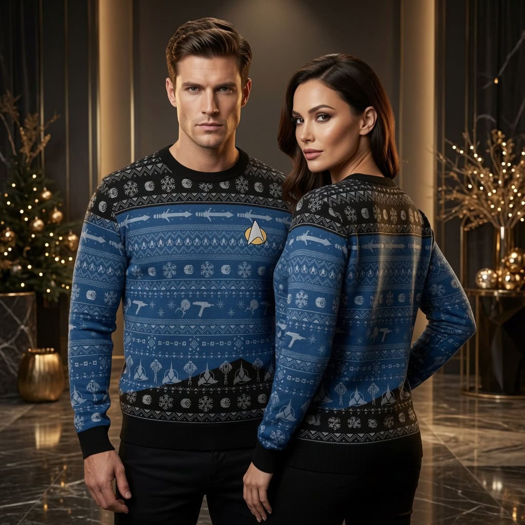 Star Trek Blue Science Division Ugly Christmas Sweater - Starfleet Badge Holiday Sweater