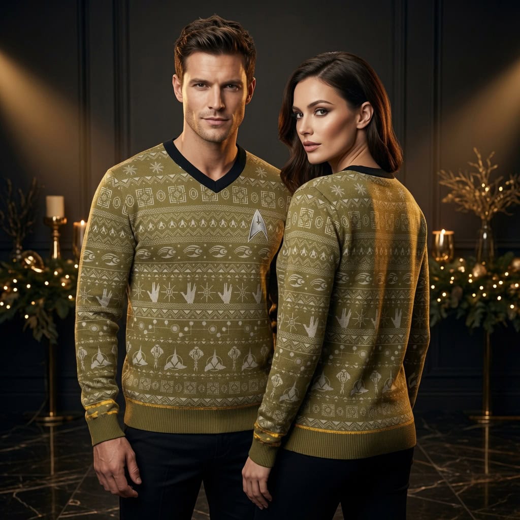 Star Trek Olive Green Starfleet Badge Ugly Christmas Sweater - Classic Holiday Sweater