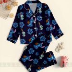 Stitch Aloha Hawaiian Unisex Satin Pajamas Set, Spooky Season Pajamas , Long Sleeve And Short Styles