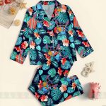Stitch Aloha Satin Pajamas Set, Cute Tropical Satin Sleepwear, Vacation Pajama Gift