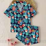 Stitch Aloha Satin Pajamas Set, Cute Tropical Satin Sleepwear, Vacation Pajama Gift - Image 2