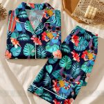 Stitch Aloha Satin Pajamas Set, Cute Tropical Satin Sleepwear, Vacation Pajama Gift - Image 3