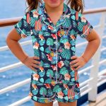 Stitch Aloha Satin Pajamas Set, Cute Tropical Satin Sleepwear, Vacation Pajama Gift - Image 5