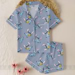 Stitch Emotion Big Face Unisex Satin Pajamas, Cute Stitch Satin Pajamas, Long Sleeve And Short Styles