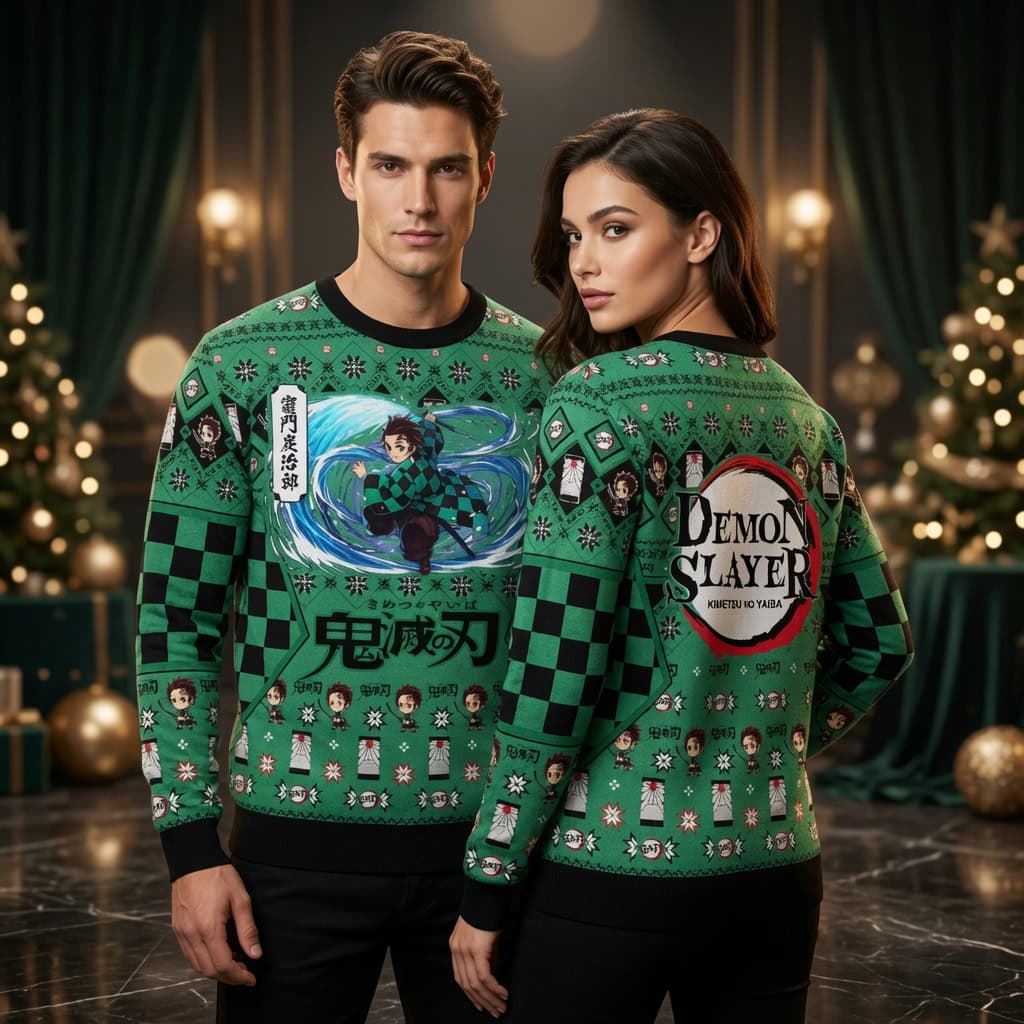 Tanjiro Kamado Demon Slayer Ugly Christmas Sweater - Kimetsu No Yaiba Water Breathing Anime Holiday Sweater