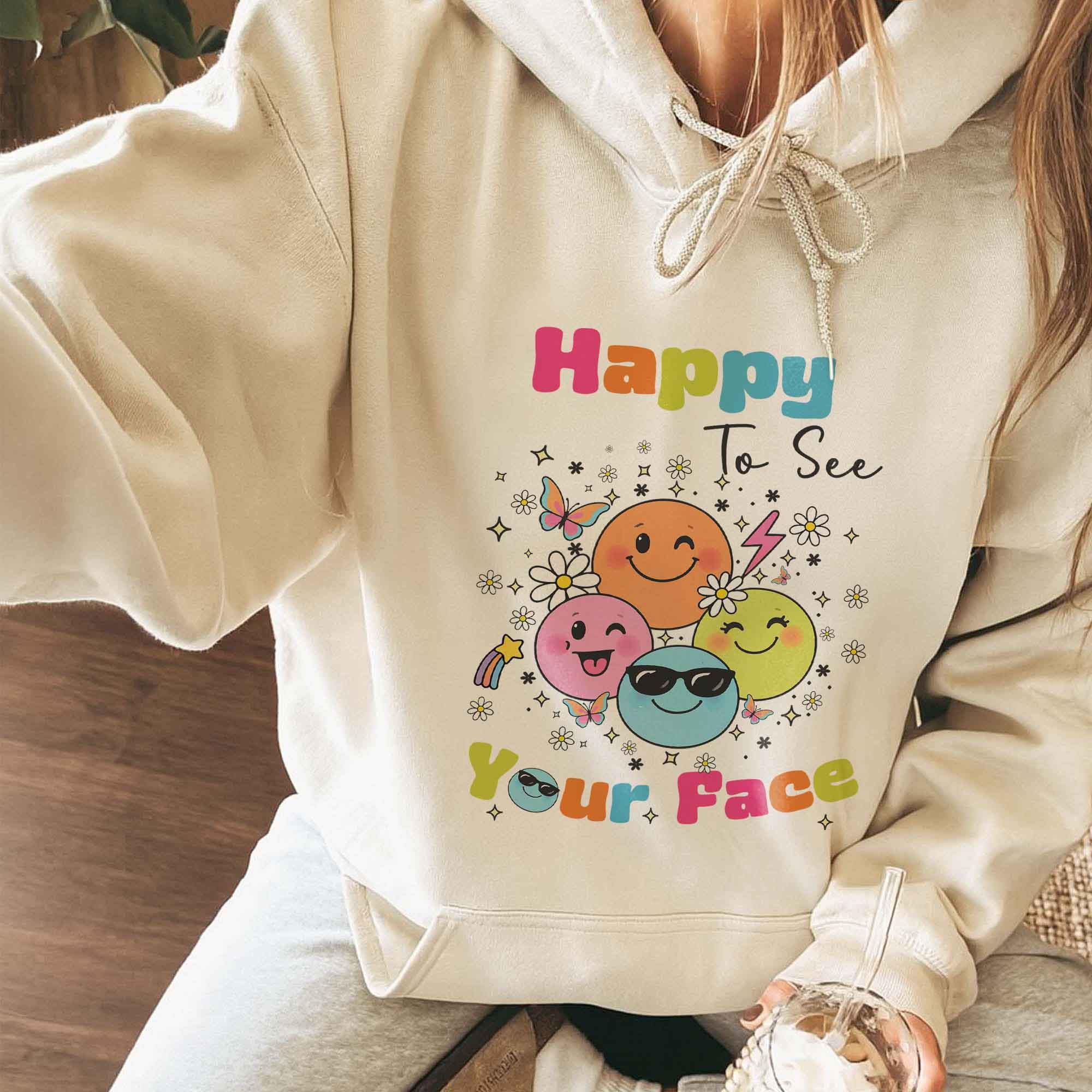 Teacher Hoodie Happy To See Your Face, Back to School Gift Teacher Hoodie Happy To See Your Face, Back to School Gift - Image 1