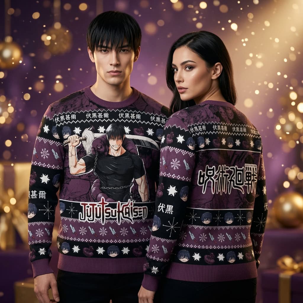 Toji Anime Ugly Christmas Sweater, Purple Holiday Party Jumper
