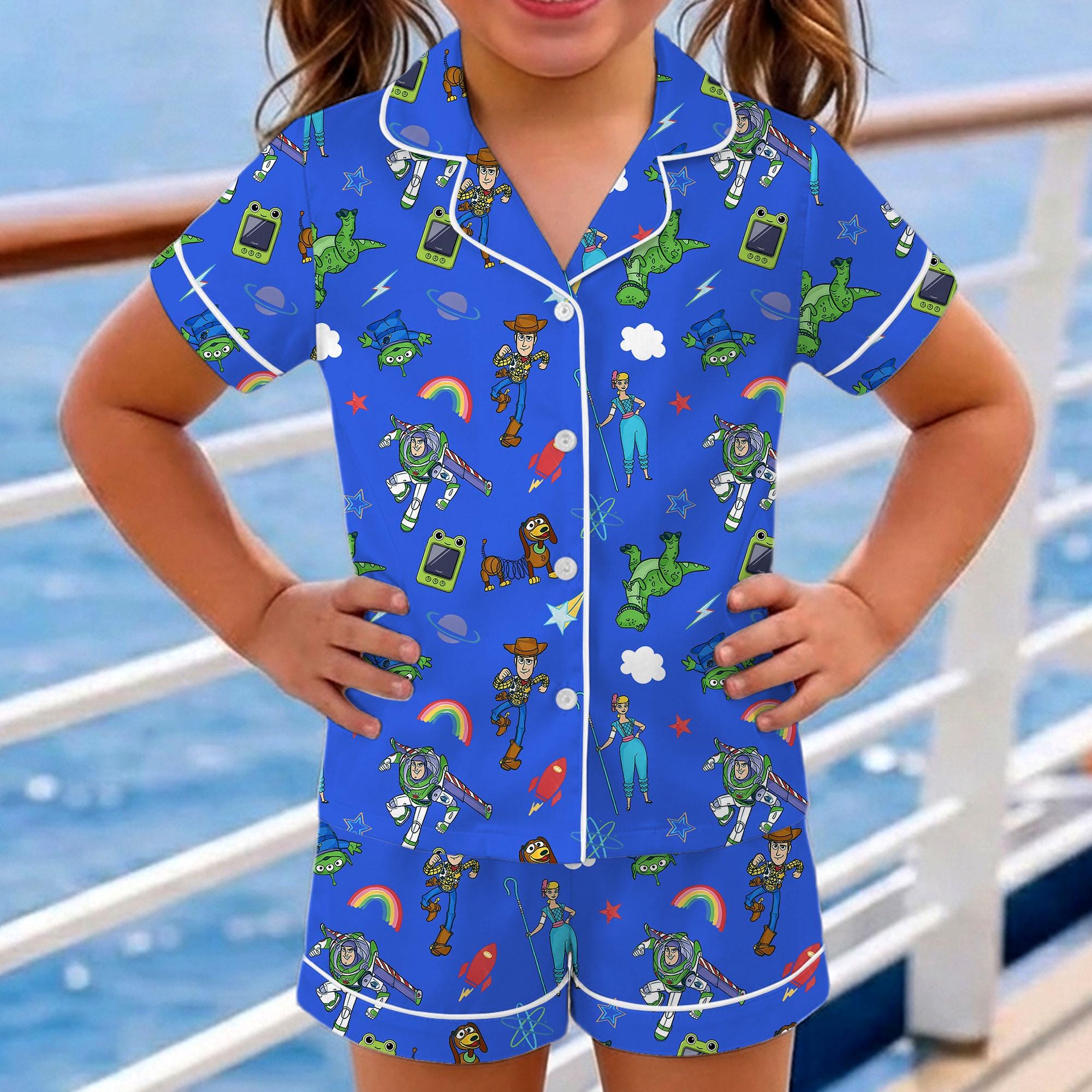 Toy Story Characters Satin Pajamas Set, Kids Short Sleeve Sleepwear Toy Story Characters Satin Pajamas Set, Kids Short Sleeve Sleepwear - Image 1