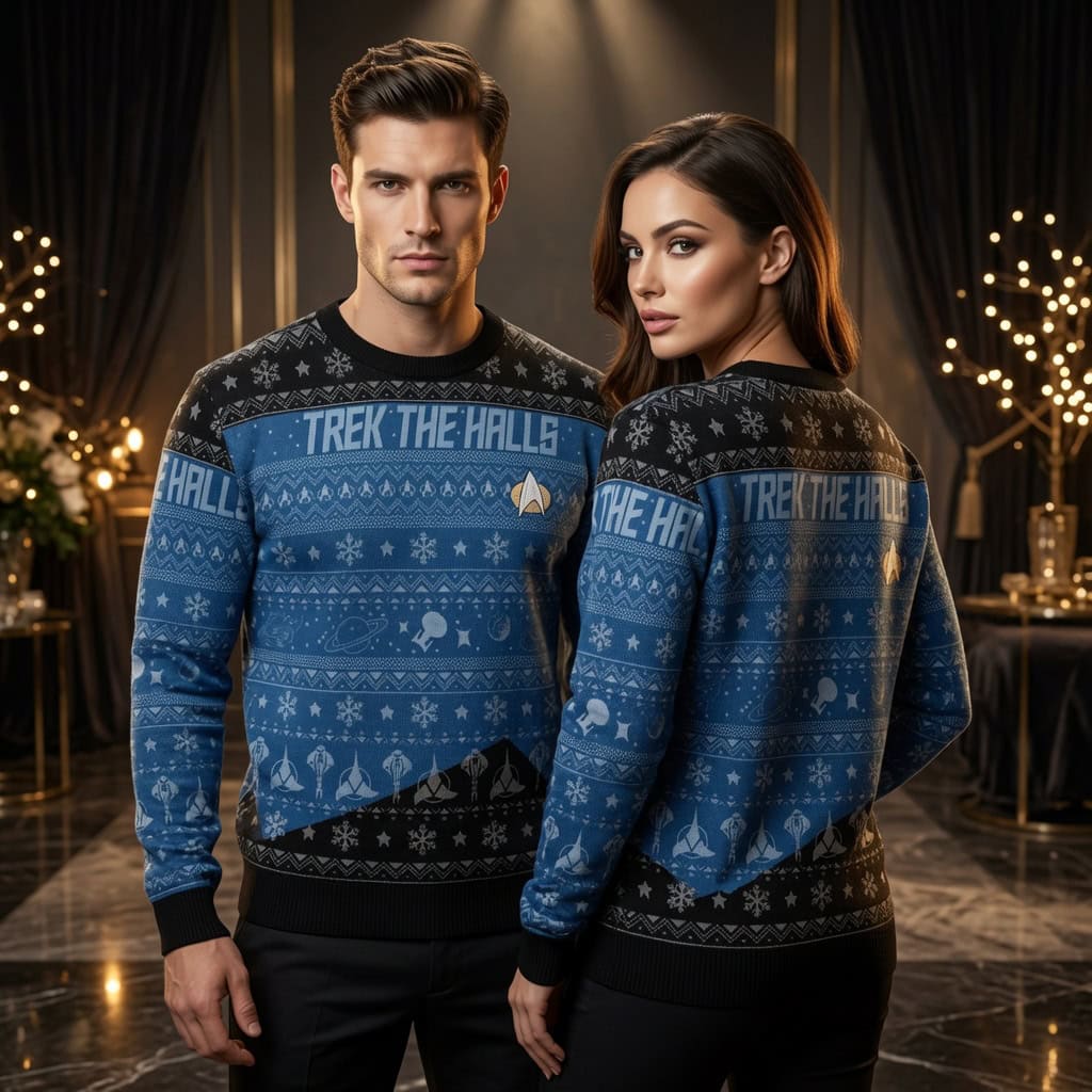 Trek The Halls Ugly Christmas Sweater - Funny Star Trek Christmas Holiday Sweater
