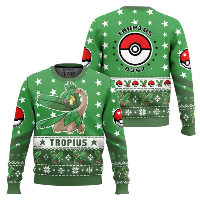 Tropius Ugly Christmas Sweater, PKM Gen 3 Anime Xmas Sweatshirt