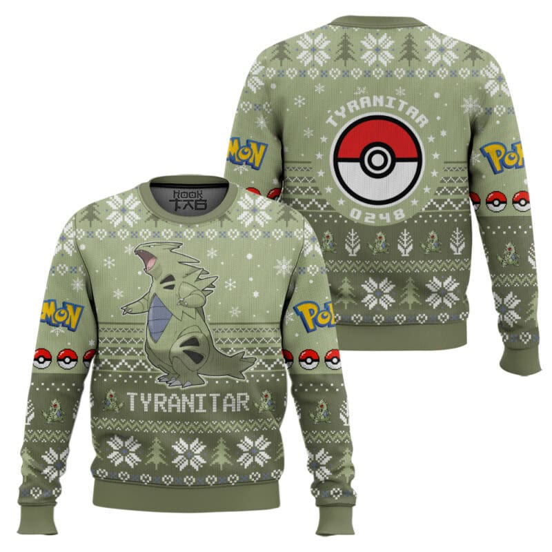 Tyranitar PKM Ugly Christmas Sweater - Rock Dark Type Anime Holiday Sweater
