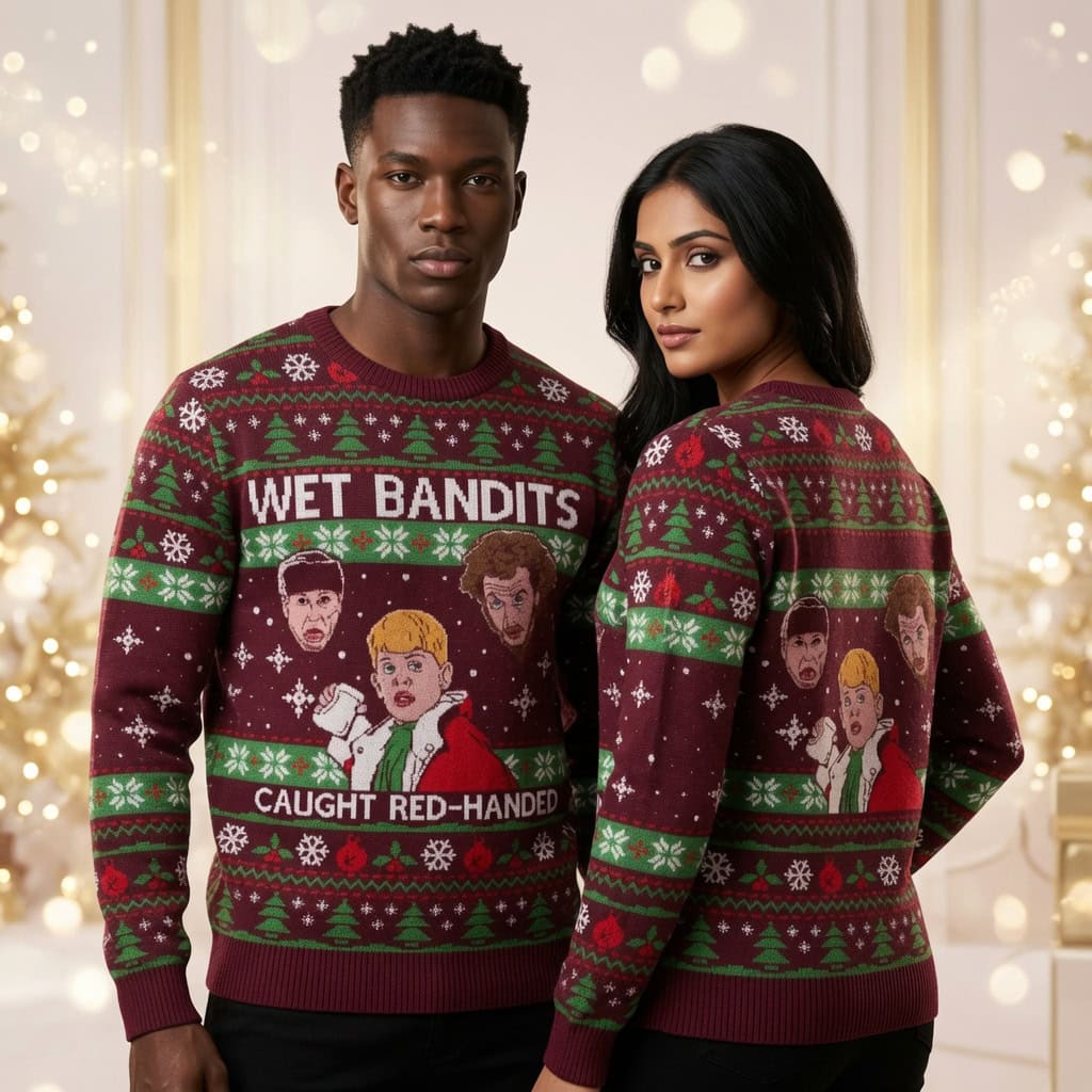 Wet Bandits Caught Red Handed Ugly Christmas Sweater, Home Alone Holiday Gift