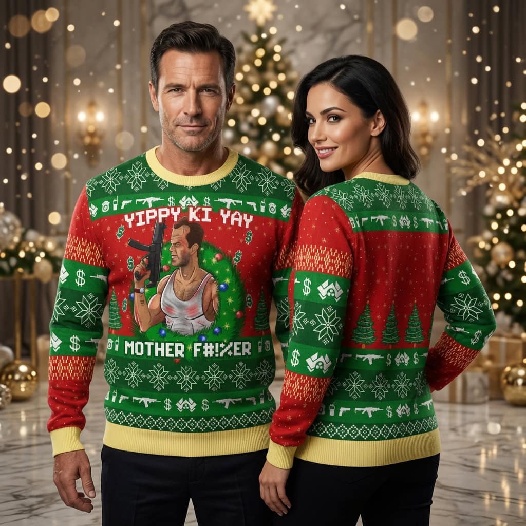 Yippee Ki Yay Ugly Christmas Sweater, Funny Action Movie Christmas Sweatshirt, Meme Xmas Pullover, Holiday Party Gift for Men Women