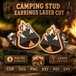 Campfire Stud Earrings SVG, Camping Laser Cut Earring Template - Image 8