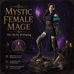 Mystic Female Mage STL File, Fantasy Spellcaster Miniature for 3D Printing, Digital Download