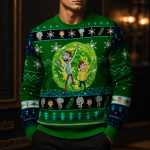 Funny Sci Fi Duo Ugly Christmas Sweater, Green Portal Holiday Sweatshirt, Retro Cartoon Xmas Jumper